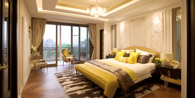 整洁室内装修卧室床落地窗,高清,摄影图,摄影图片,图片大全,摄影图免费下载